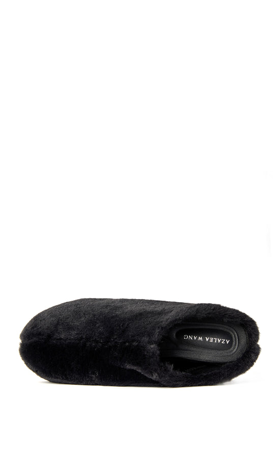 DARWINFUR-BLACK FAUX FUR FLATFORM CLOG