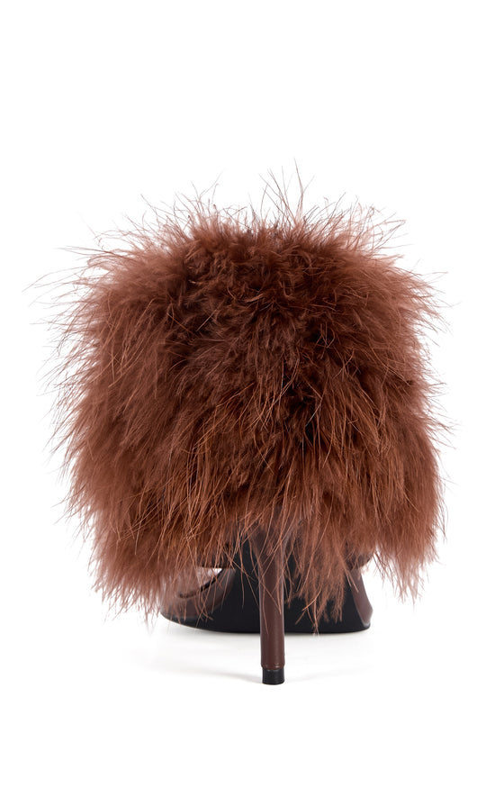 DELPHINA-CHOCOLATE FAUX FUR STILETTO SANDAL