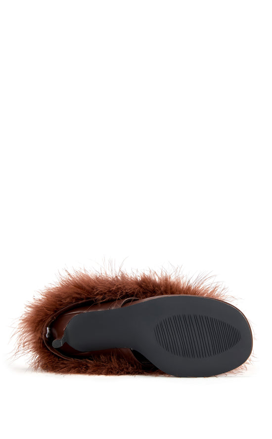 DELPHINA-CHOCOLATE FAUX FUR STILETTO SANDAL