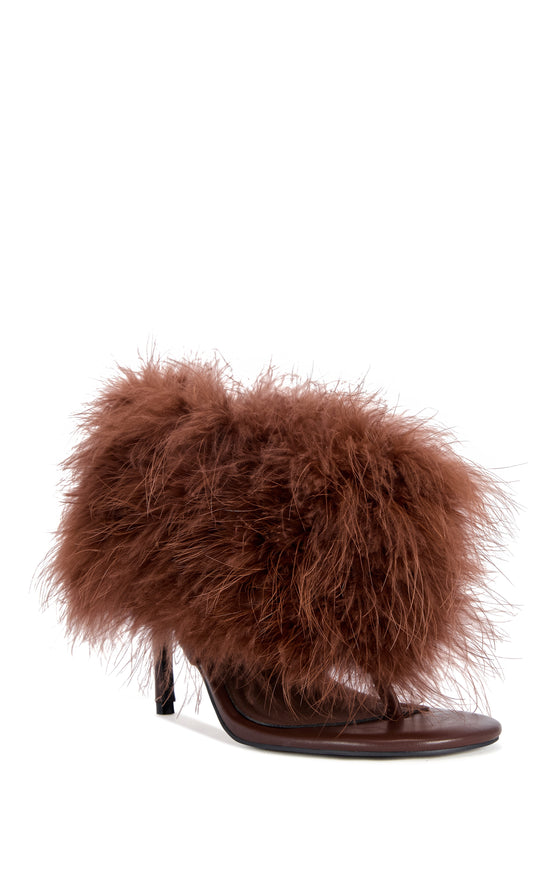 DELPHINA-CHOCOLATE FAUX FUR STILETTO SANDAL