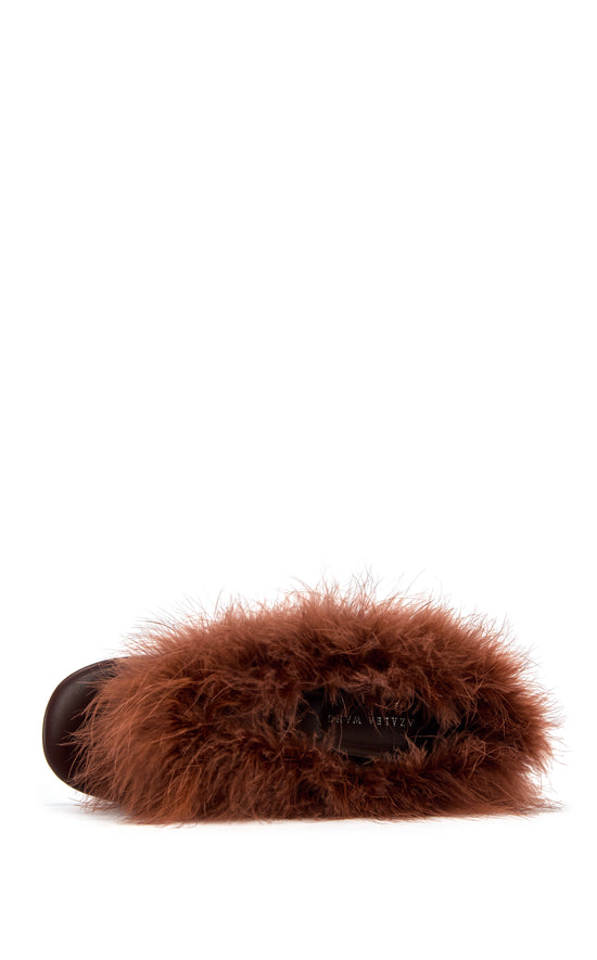 DELPHINA-CHOCOLATE FAUX FUR STILETTO SANDAL