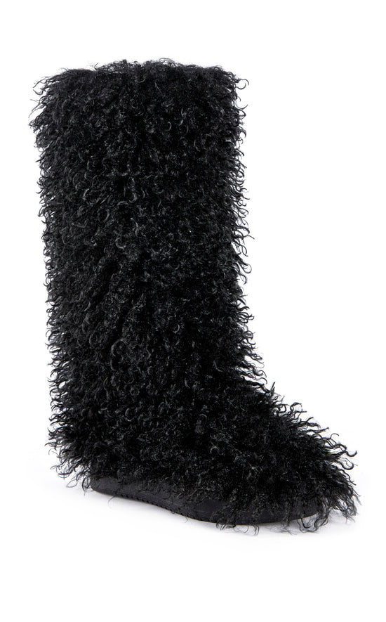 DENTON-BLACK FAUX FUR WINTER FLAT BOOT