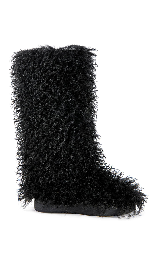 DENTON-BLACK FAUX FUR WINTER FLAT BOOT