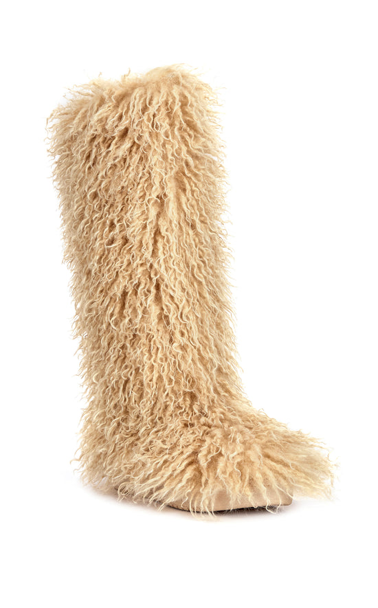 DENTON-NUDE FAUX FUR WINTER FLAT BOOT
