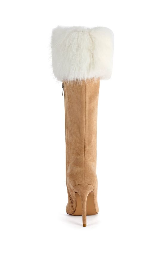 DOVE-CAMEL FAUX FUR STILETTO BOOT