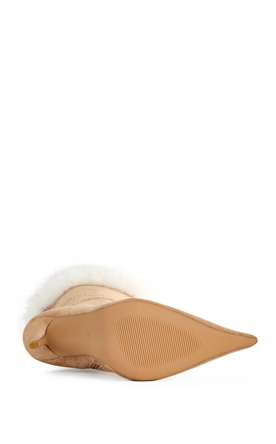 DOVE-CAMEL FAUX FUR STILETTO BOOT