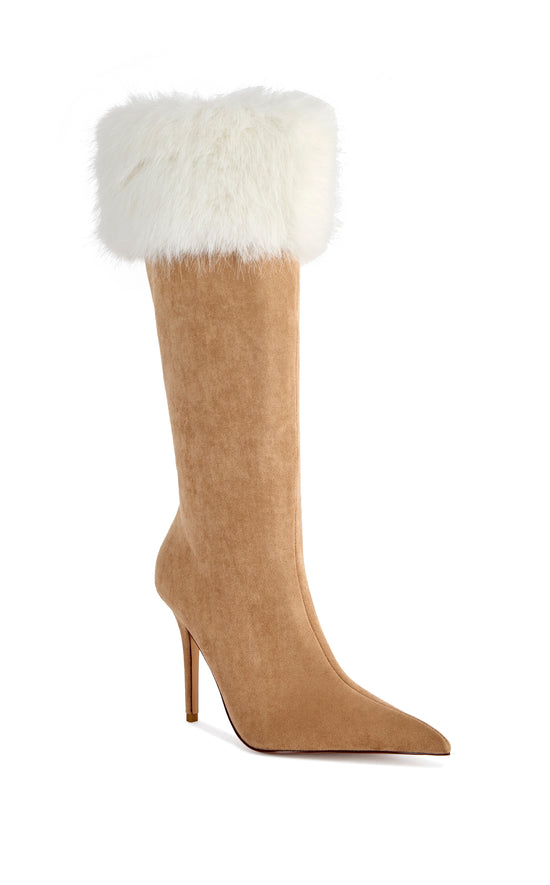 DOVE-CAMEL FAUX FUR STILETTO BOOT