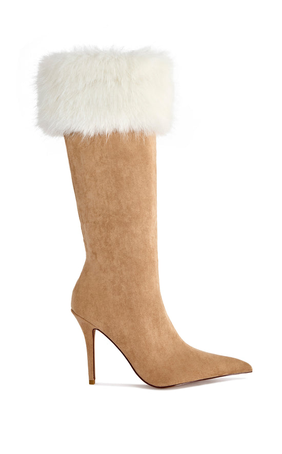 DOVE-CAMEL FAUX FUR STILETTO BOOT