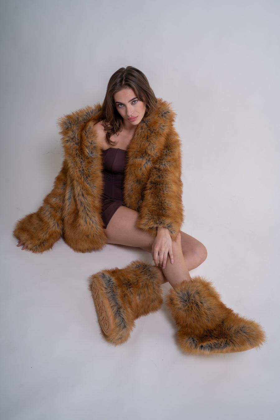 PANDIFOX-TAN FAUX FOX FUR JACKET