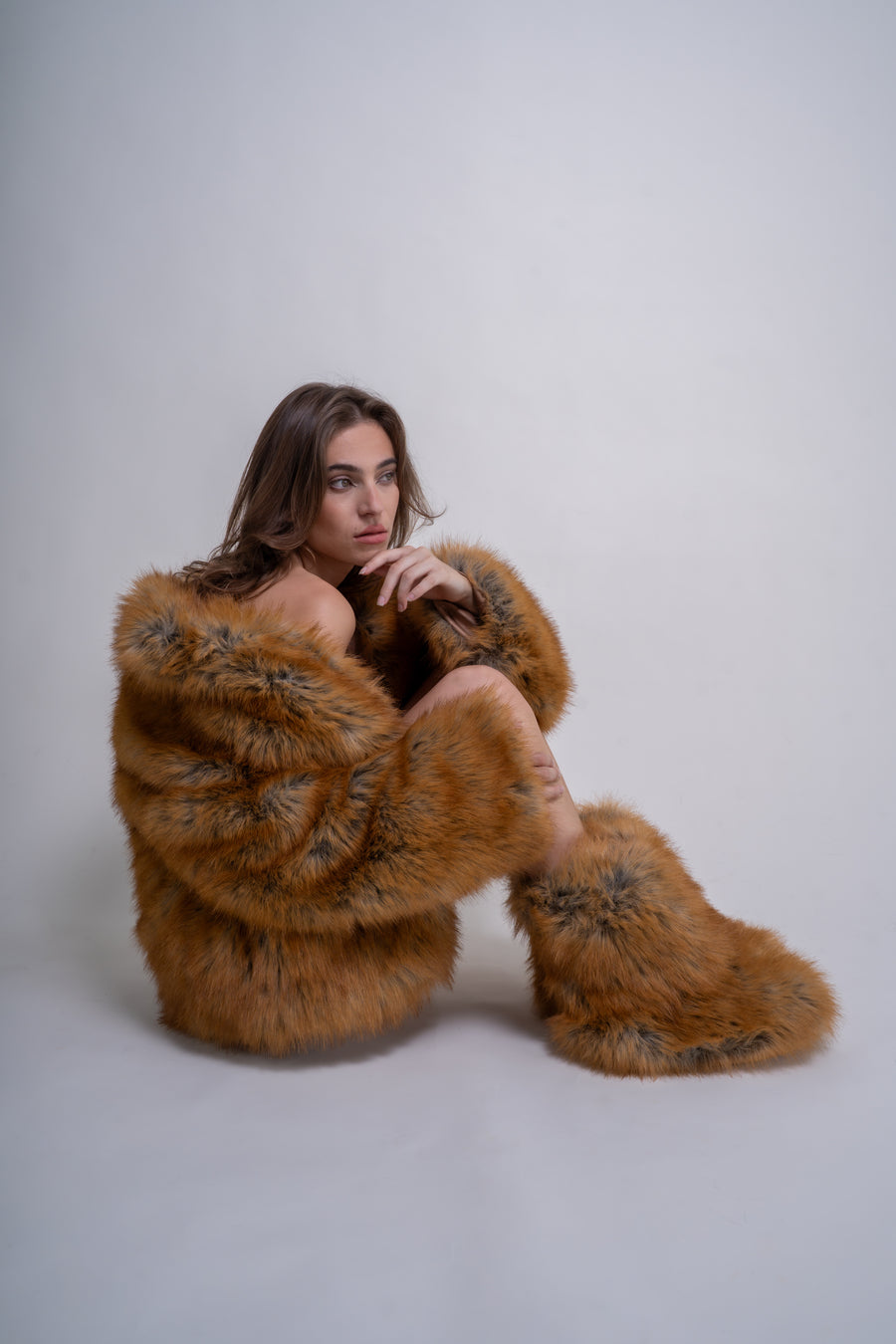 PANDIFOX-TAN FAUX FOX FUR JACKET