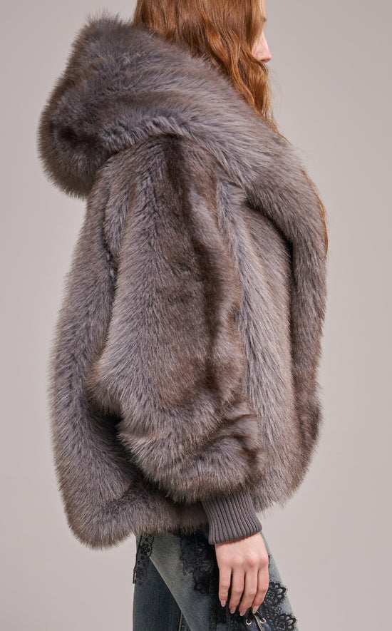 DUSK-GREY FAUX FUR JACKET