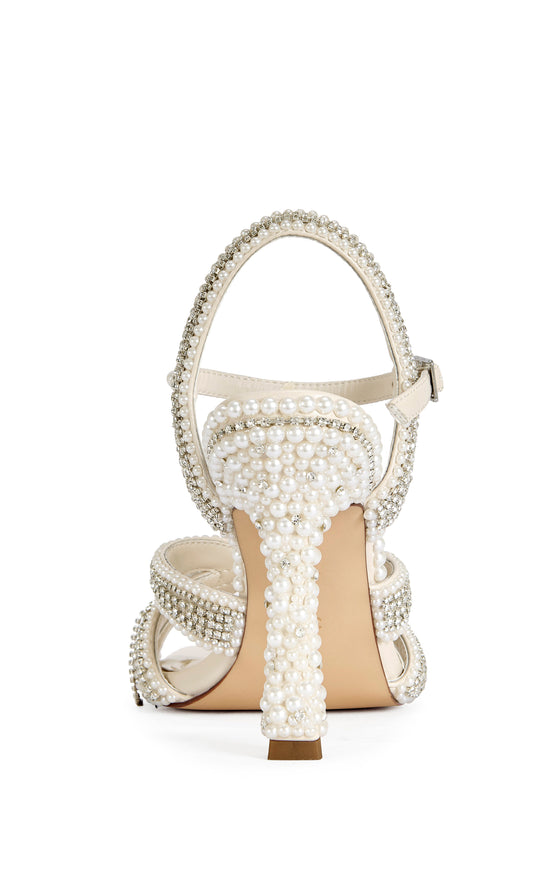ELARA-IVORY PEARL EMBELLISHED SANDAL HEEL