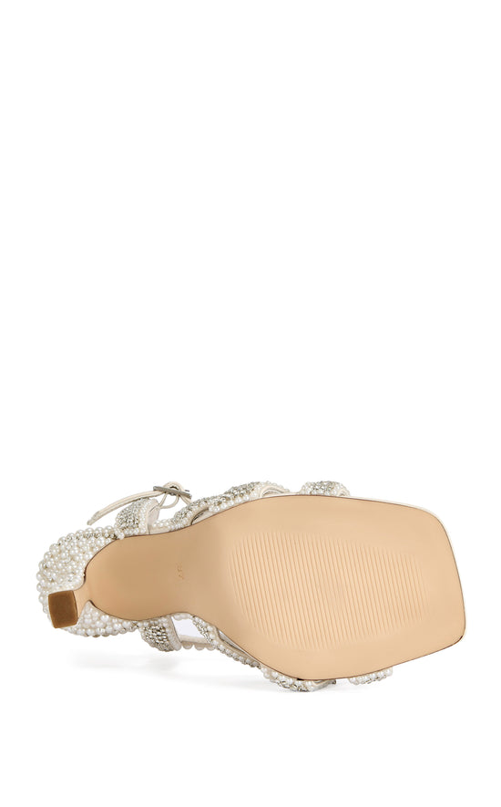 ELARA-IVORY PEARL EMBELLISHED SANDAL HEEL