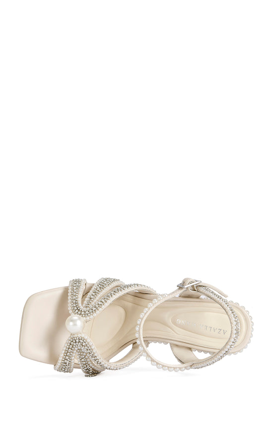 ELARA-IVORY PEARL EMBELLISHED SANDAL HEEL
