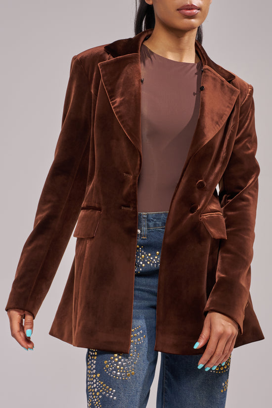 ELARIS-CHOCOLATE STATEMENT BLAZER