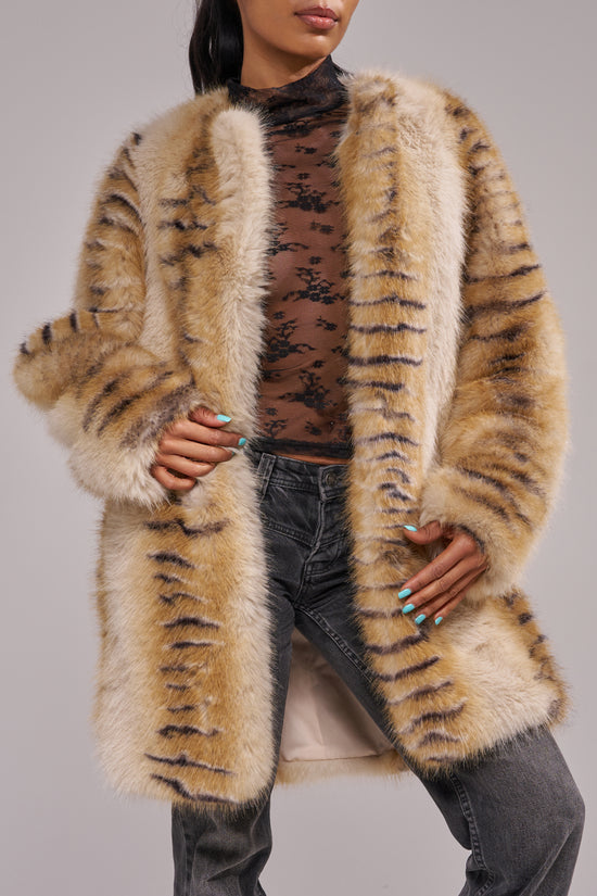 ELLE-CREAMMULTI FAUX FUR COAT