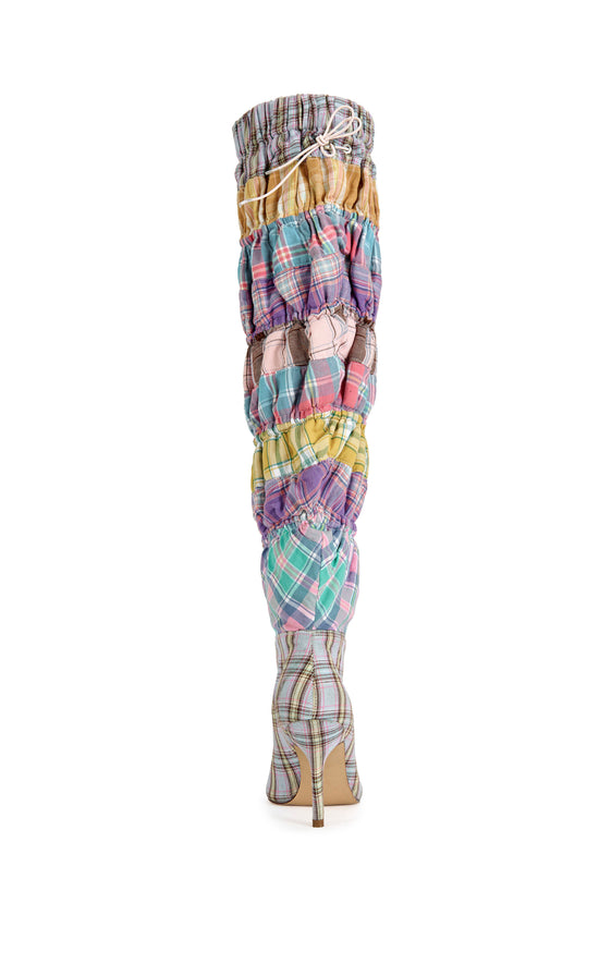ELODIE-PINKMULTI PLAID STILETTO BOOT