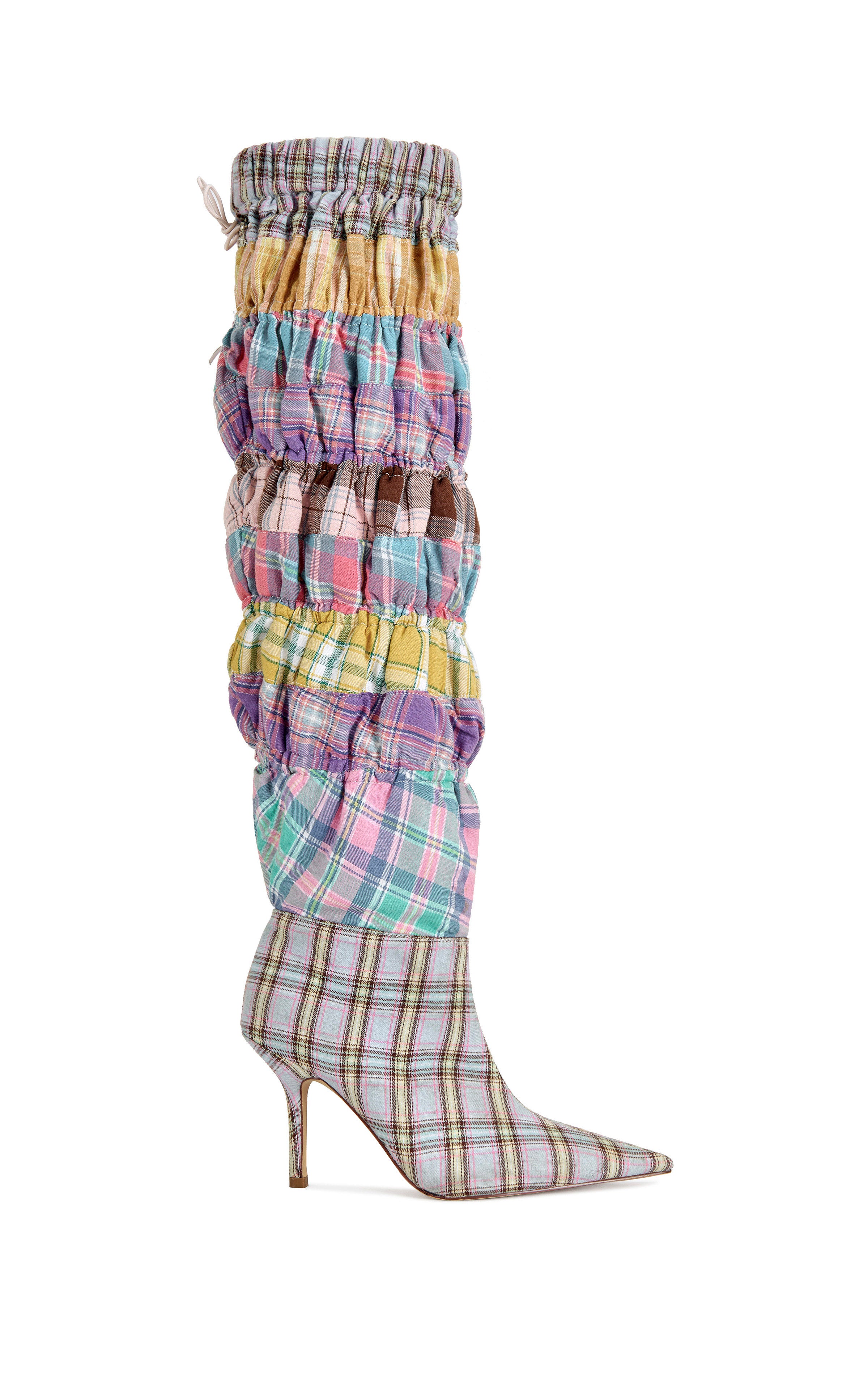ELODIE-PINKMULTI PLAID STILETTO BOOT