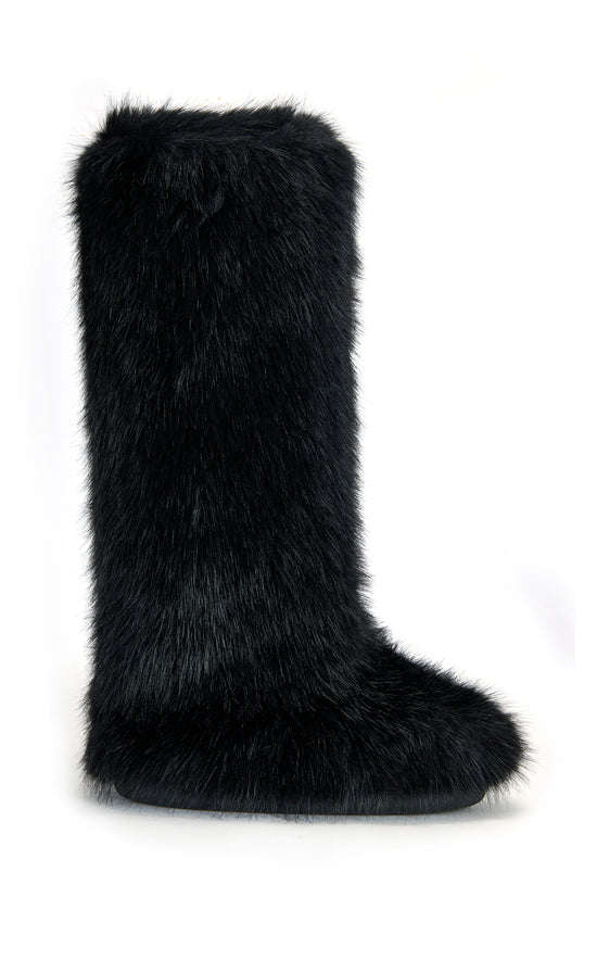 EMIR-BLACK FAUX FUR FLAT BOOT