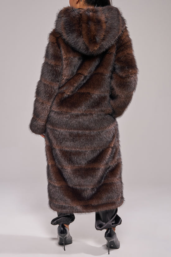 EMMERA-CHOCOLATE FAUX FUR COAT
