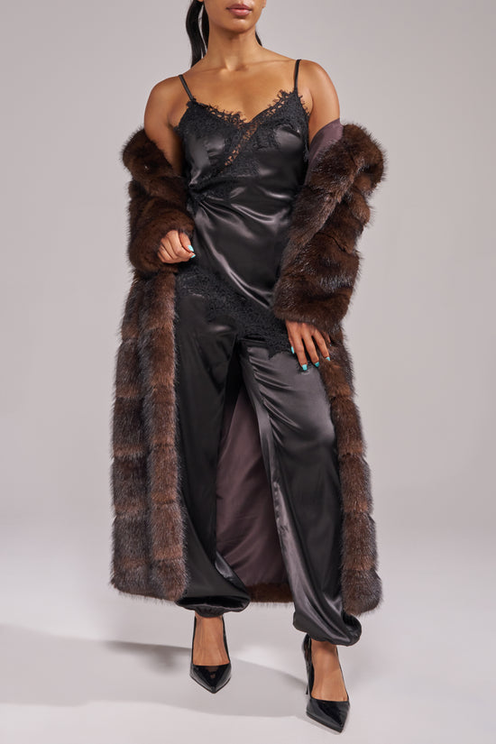 EMMERA-CHOCOLATE FAUX FUR COAT