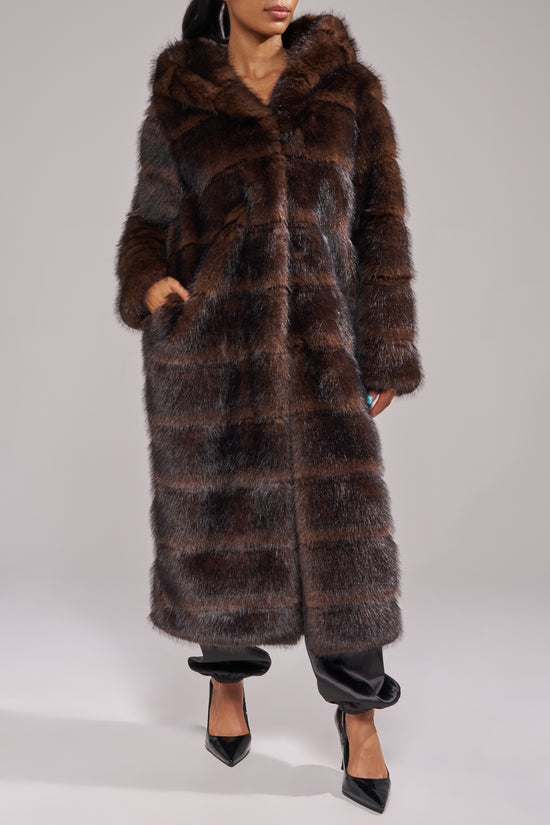 EMMERA-CHOCOLATE FAUX FUR COAT