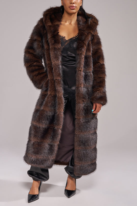 EMMERA-CHOCOLATE FAUX FUR COAT