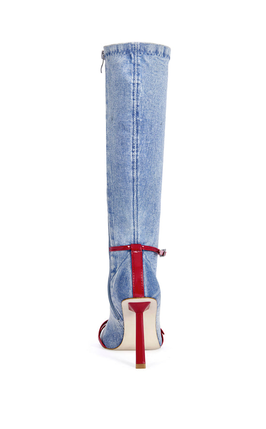 EMRA-DENIM SPORTY PEEP-TOE STILETTO BOOT