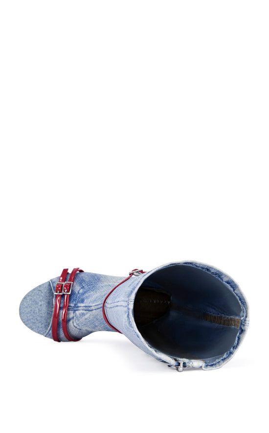 EMRA-DENIM SPORTY PEEP-TOE STILETTO BOOT