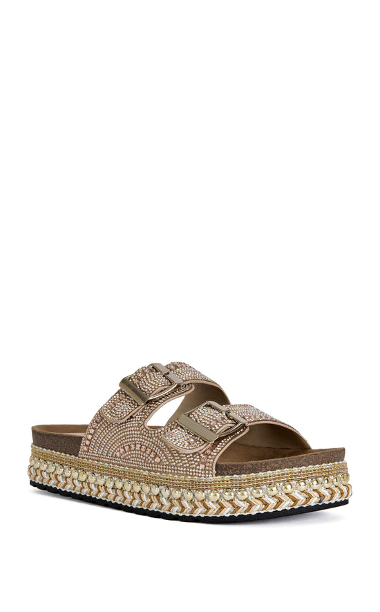 EZRI-ROSEGOLD BEADED FLAT SANDAL