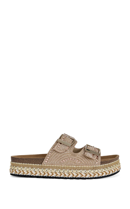 EZRI-ROSEGOLD BEADED FLAT SANDAL