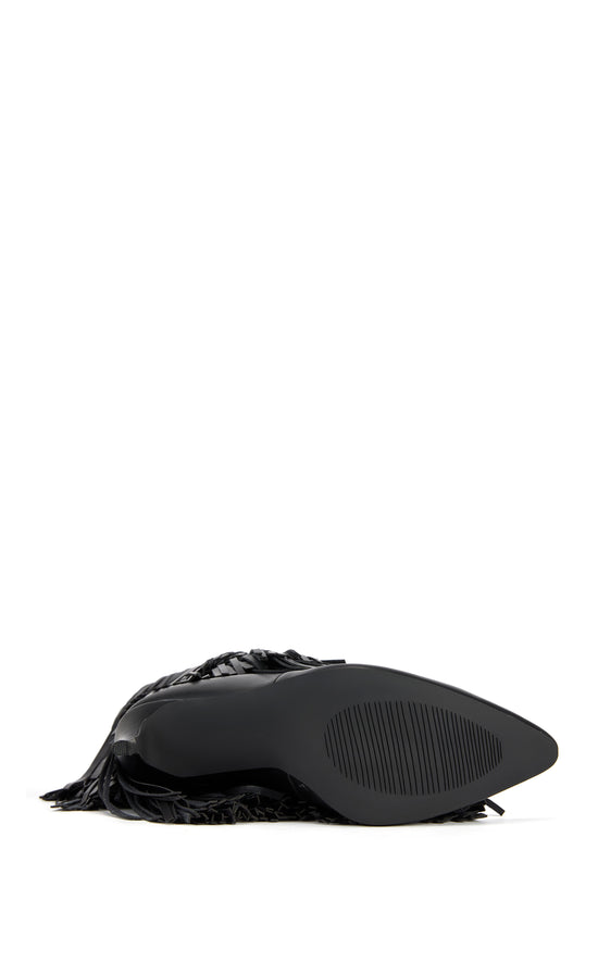 FIFER-BLACK POINTED-TOE FRINGE STILETTO BOOT