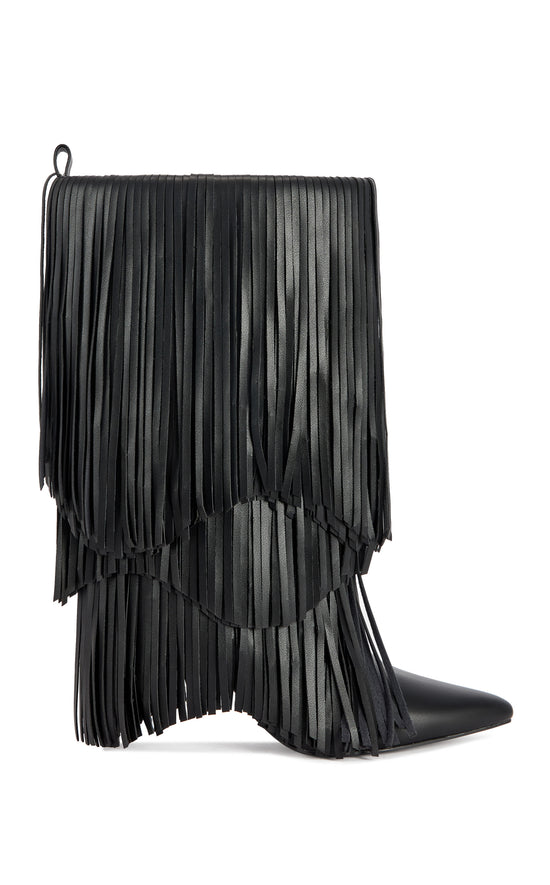 FIFER-BLACK POINTED-TOE FRINGE STILETTO BOOT