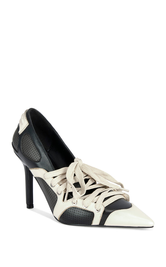 FIRESTRING-BLACKCREAM SPORTY POINT-TOE STILETTO PUMP