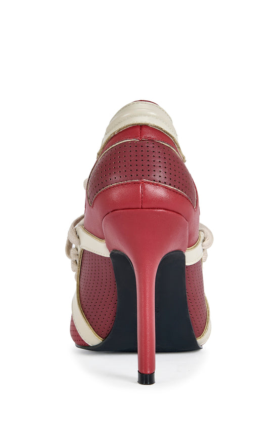 FIRESTRING-REDMULTI LACE-UP STILETTO PUMP