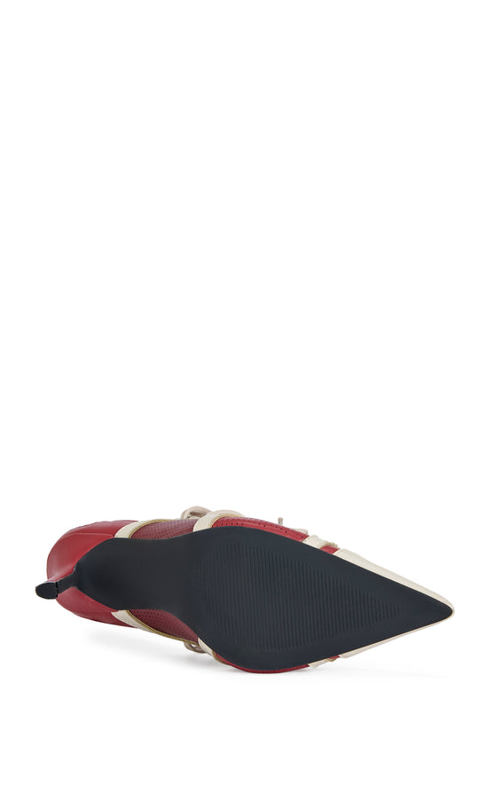 FIRESTRING-REDMULTI LACE-UP STILETTO PUMP