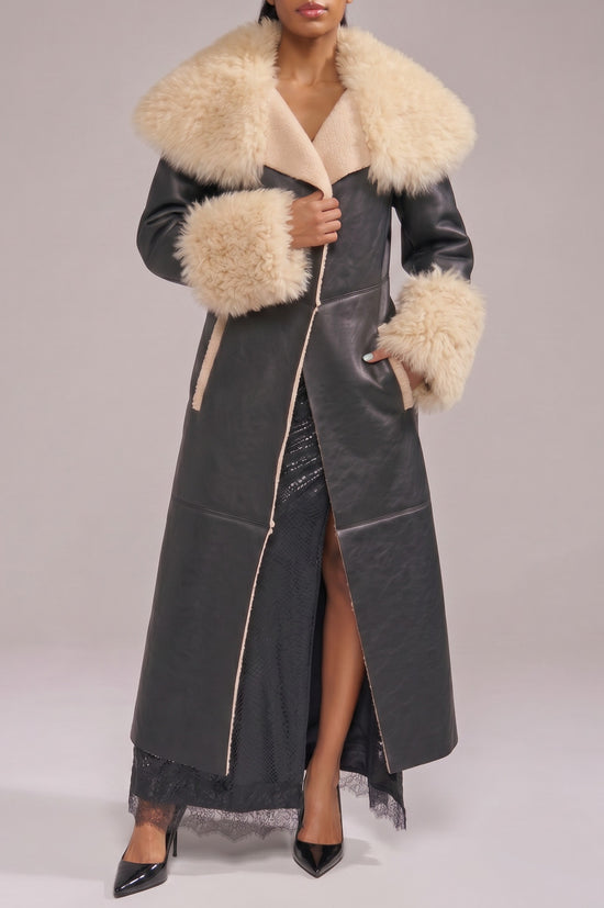 FLUFFY-TRENCH-BLACK LONG FAUX FUR JACKET