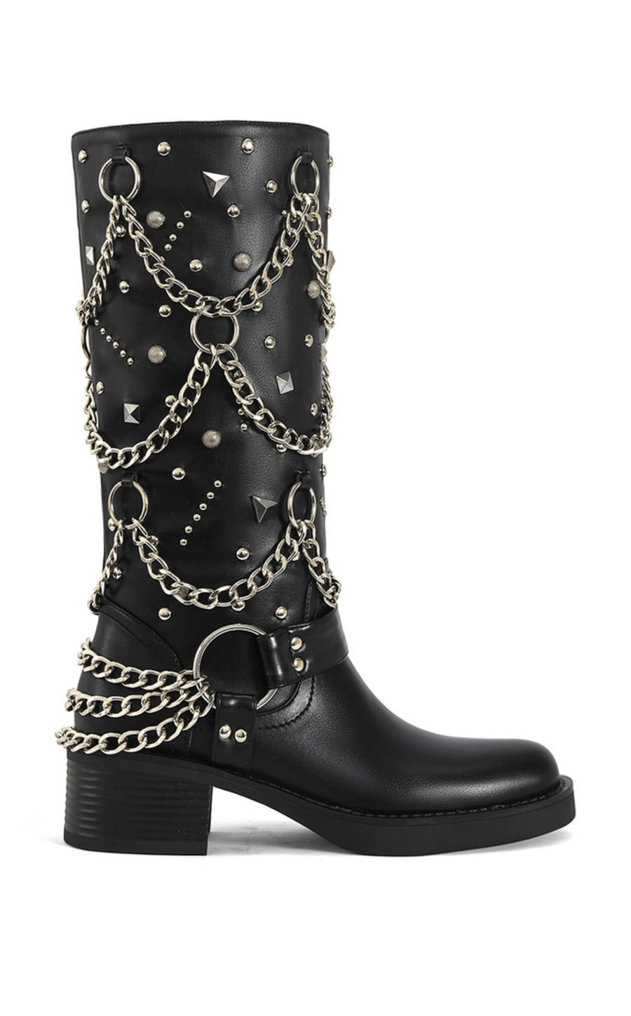 FILLMORE-BLACK CHAINED MOTO BOOT