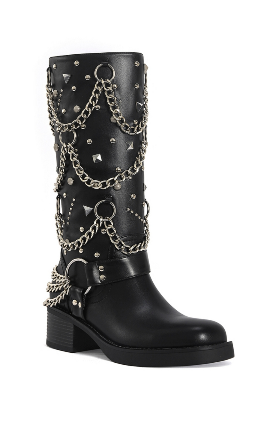 FILLMORE-BLACK CHAINED MOTO BOOT