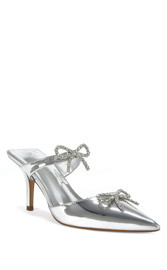 CHARLETTE-SILVER BOW KITTEN HEELED PUMP