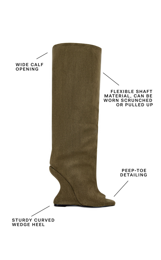 VINCENT-OLIVE PEEP TOE WEDGE BOOT