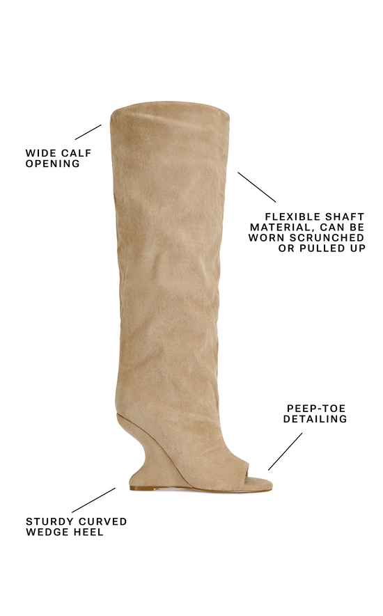 VINCENT-NUDE PEEP TOE WEDGE SLOUCH BOOT – Azalea Wang VINCENT-NUDE PEEP TOE WEDGE SLOUCH BOOT – Azalea Wang