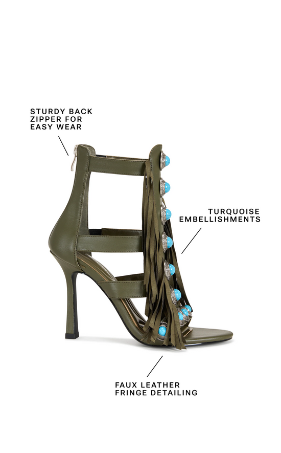 SUMAC-OLIVE FRINGE GLADIATOR SANDAL BOOTIE