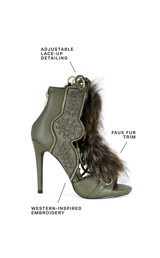 SHAINY-OLIVE FAUX FUR GLADIATOR SANDAL BOOTIE