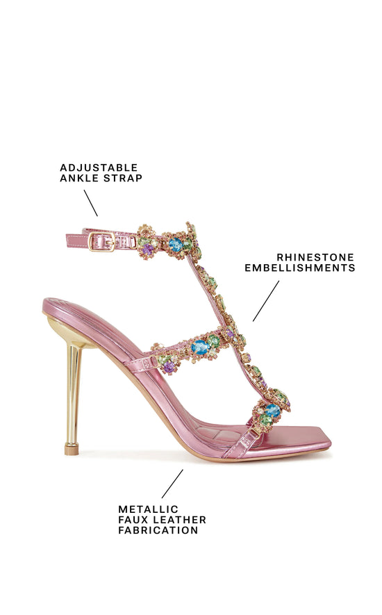 KHAI-PINK EMBELLISHED STILETTO SANDAL