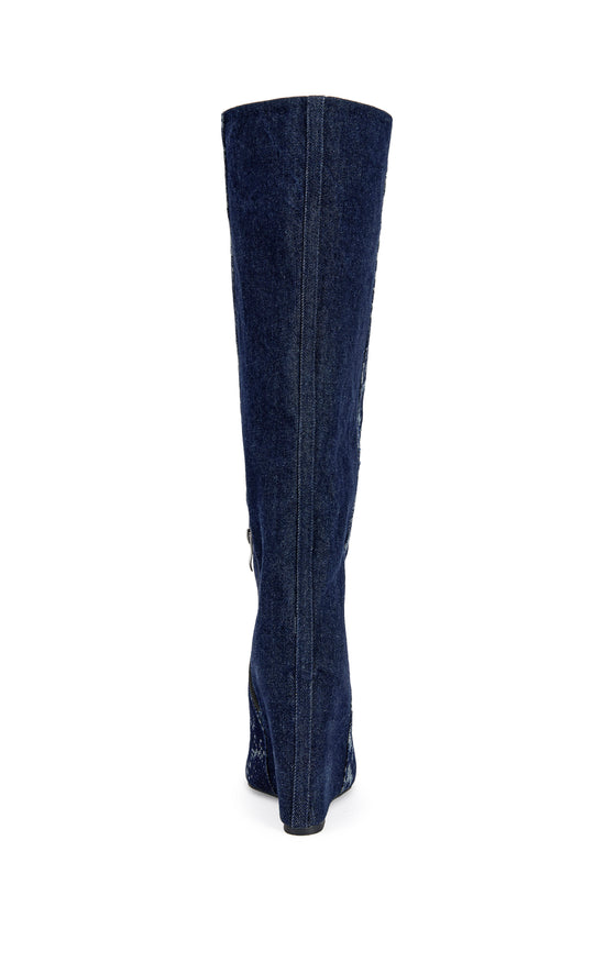 GIANNA-DENIM POINTED TOE WEDGE BOOT