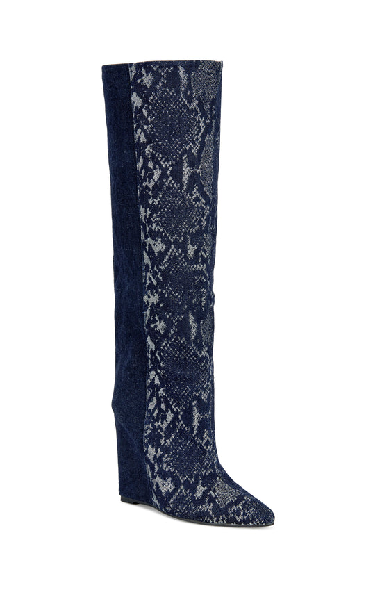 GIANNA-DENIM POINTED TOE WEDGE BOOT