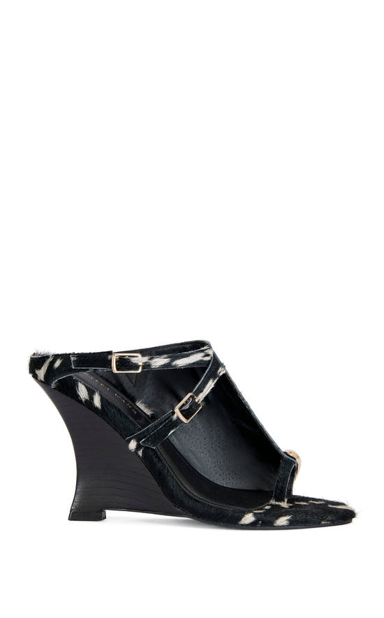 GIANNIS-BLACKWHITE CALF HAIR WEDGE SANDAL