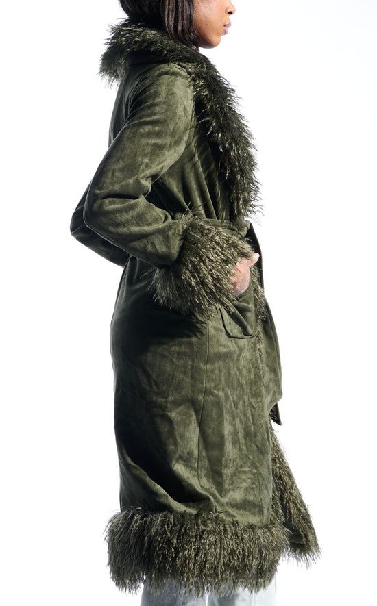 GILDA-OLIVE FAUX FUR TRENCH JACKET