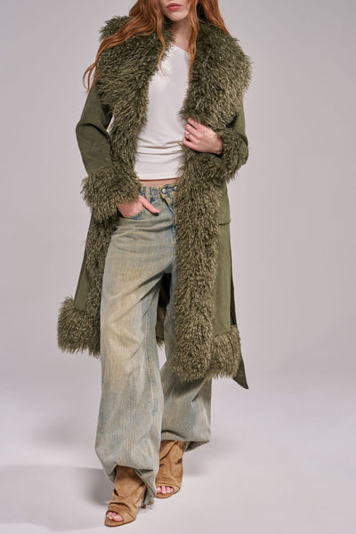 GILDA-OLIVE FAUX FUR JACKET | AZALEA WANG